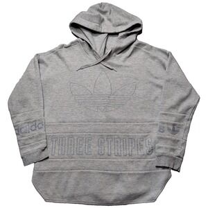 ADIDAS Women Medium THREE STRIPES Gray Pull Over Long Sleeve Hoodie AY6697